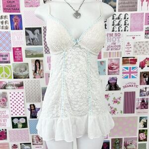 vintage apt 9 white lace cami with blue ribbon detail size medium